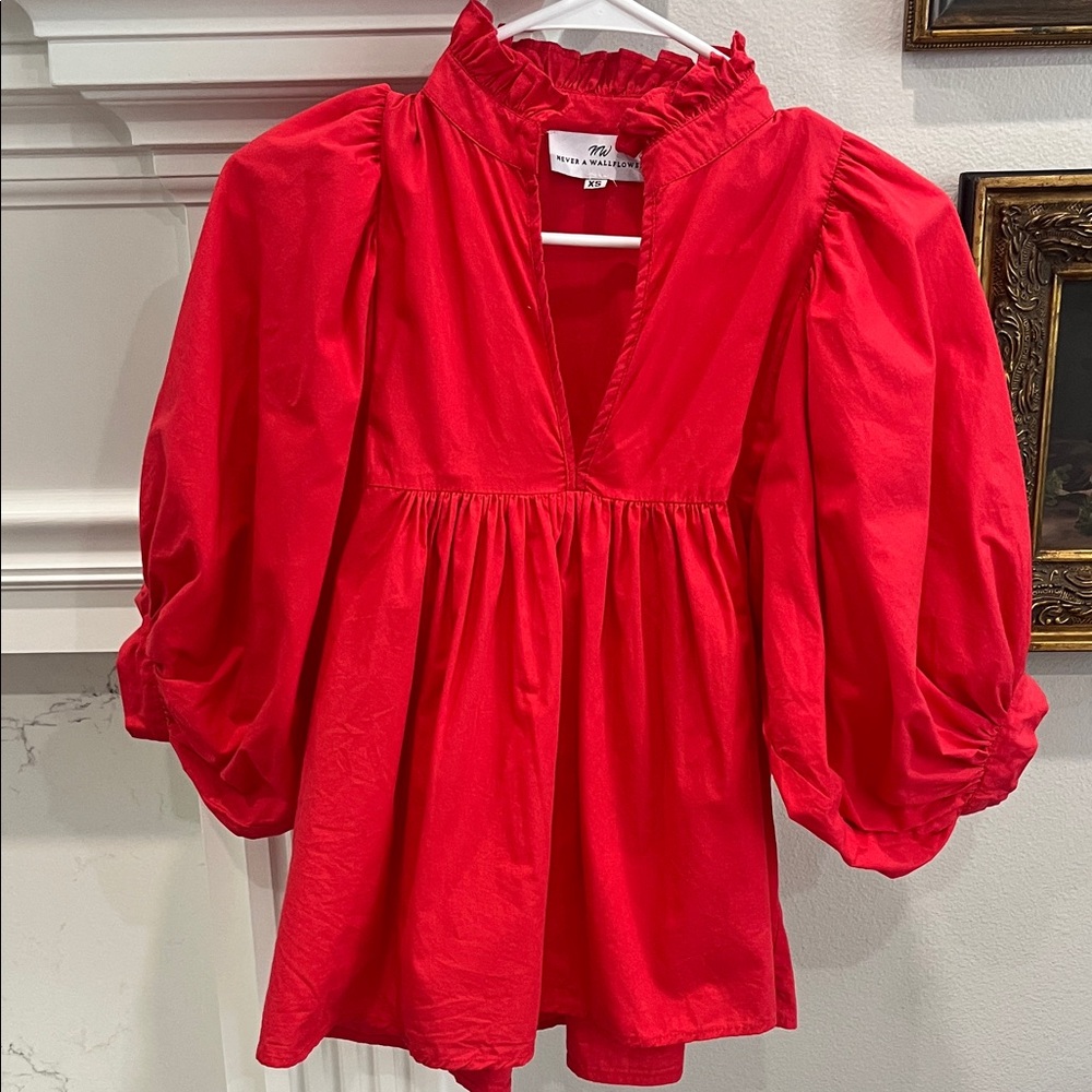 Elegant Red Ruffle Blouse